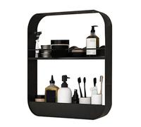 Buachois Étagère Murale de Salle de Bain à 2 Couches, Étagère de Douche Flottante à Montage Adhésif sans Poinçon pour Cosmétiques, Grande Capacité en Acier Au Carbone, Installation Facile
