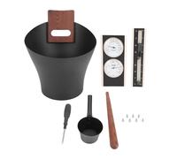 Buachois Seau de Sauna et Louche en Bois et Aluminium 5L avec Thermomètre Hygromètre r pour Sauna, Accessoires pour Sauna à Vapeur Intérieur Extérieur