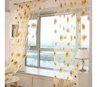 Buachois Sheer Rideau Européen Jacquard Brodé Motif De Tournesol Transparent Balcon Fenêtre Rideaux Décor pour Chambre Salon 100 * 200 CM