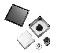 Buachois Siphon de Sol avec Filtre et Couvercle, Quadrate en Acier Inoxydable Gris Drain de Douche Dalot Carré Grille de Vidange Porte Partie de Vidange pour Salle de Bain WC(Noir)