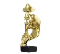 Buachois Statue Le Silence est d'or Penseur en Résine, Sculpture d'art Abstraite Moderne Dorée, Figurine Décorative Créative avec Geste Chut, Décoration de Table pour Bureau Salon Étude et Maison