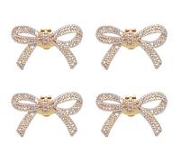 BUAGOUWZ 4 Pcs Cristal Strass Arc Pinces à Chaussures de Mariage Boucles de Chaussures de Mariée DIY Manuel Perle Talons Hauts Décorations de Fleurs Doré