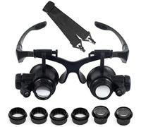 BUAGOUWZ Lunettes loupe LED à Double œil 10x-15x-20x-25x, lumière intégrée | 4 lentilles interchangeables et LED intégrée, réglage 180° et 5 mm, bandeau détachable pour usage nomade en atelier