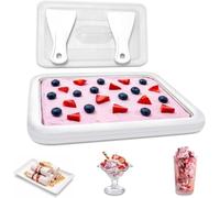 BUAGOUWZ Machine à Glace Roulée Ensemble avec Couvercle et Spatules | Ensemble : poêle à glace avec couvercle, 2 spatules et mode d'emploi; 2-3 portions après congélation pratique.