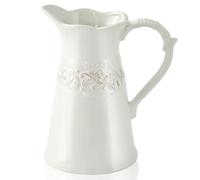 BUAGOUWZ Vase Pichet en Céramique Blanche - Vase à Fleurs Rustique Ferme | Vases blancs pour fleurs - Design pichet en céramique blanche, charme rustique 22x13,5 cm. Parfait cadeau et déco.