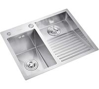 Buanderie Piscine Balcon Maison Acier Inoxydable Évier à Linge Lavabo avec Planche à Laver Facile à Nettoyer Double évier Laverie Piscine Cadeau, B, 60 * 48 * 22cm