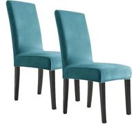 BUAOGDVG Housses de Chaise de Salle à Manger en Velours Extensible, Housses de Protection for chaises de Salle à Manger, Tissu en Velours Doux et Solide, lavables(Blu Pavone,6pcs)