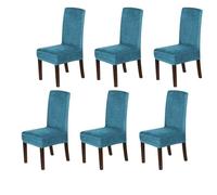 BUAOGDVG Housses de Chaise de Salle à Manger en Velours Extensible, Housses de Protection for chaises de Salle à Manger, Tissu en Velours Doux et Solide, lavables(Blu Pavone,6pcs)