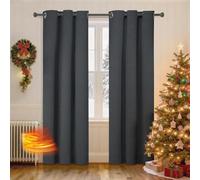 BUAOGDVG Rideau Occultant 100% Effet Lin 2 Pièces, Isolation Thermique Froid et Chaud, Rideaux de Noël Salon Chambre Maison avec Oeillets(Grigio,140L x 300A cm)