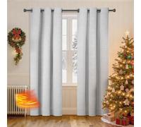 BUAOGDVG Rideau Occultant 100% Effet Lin 2 Pièces, Isolation Thermique Froid et Chaud, Rideaux de Noël Salon Chambre Maison avec Oeillets(Grigio Bianco,117L x 137A cm)