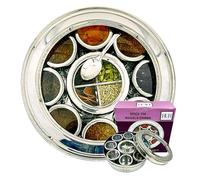 Bub : Grande boîte à épices Masala Dabba de qualité supérieure de 22 cm | 9 pots à épices avec couvercles individuels | Pour 12 épices | Acier inoxydable poli avec cuillère et couvercles en acrylique