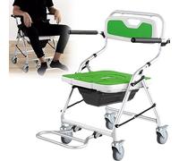 BUBANDI Chaise de douche pliable avec roues freinées, tabouret de douche en alliage d'aluminium avec dossier et accoudoirs, fauteuil roulant de salle de bain pour handicapés, personnes âgées, blessés
