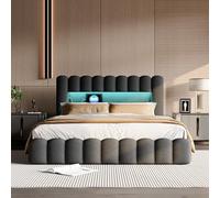 Bubble Bed Lit Double Rembourré 180 x 200 cm lit Coffre avec Fonction de Charge USB et éclairage LED lit Pour Adolescent avec Espace de Hydraulique Rangement (Sans Matelas) (Brun, 180 x 200 cm)