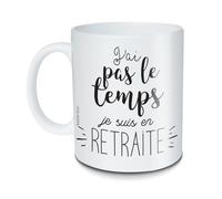 BUBBLE GUM Mug J'ai pas le temps je suis en retraite - Céramique Blanc - 325 ml - Tasse Rond Minimaliste - Lavable au lave-vaisselle et résistant au micro-ondes