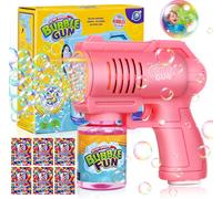 Bubble Gun,Automatic Bubble Machine,Bubble Toy for Kids with 130ML Solution and 60ML Bubble Concentrate,for Parties,Gift,Outdoor Activity (Pink)