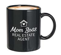 Bubble Hugs Mug à café « Mom Boss Real Estate Agent - Worker Job Housing Traders Hustle Agent Salesman Office Sells Property Client - 325 ml - Noir