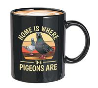 Bubble Hugs Tasse à café noire pour amoureux des pigeons, 325 ml - Home Is Where - Amoureux des oiseaux, observation des oiseaux, chasse, alimentation télescope Falcon Hirondelle de Baltimore