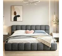 Bubble Lit double rembourré, 140 x 200 cm, avec sommier à lattes et dossier doux, lit d'appoint, pour chambre à coucher et chambre d'amis (sans matelas), gris, 140 x 200 cm