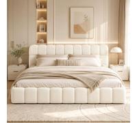 Bubble Lit double rembourré, 160 x 200 cm, avec sommier à lattes et dossier doux, lit d'appoint, pour chambre à coucher et chambre d'amis (sans matelas), beige, 160 x 200 cm