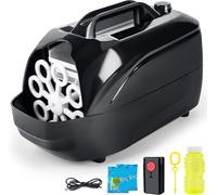 Bubble Machine,15000+ /Min Soap Bubble Machines 380 ml Automatic Portable Bubble Machine with Remote Control,LED Light for Wedding,Birthday,Festival Party (Black)
