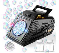 Bubble Machine,Automatic Bubble Machine for Kids 10000+ Bubbles per Minute,Portable Refillable Bubble Machine with 6 Large Holes/2 Solutions for Outdoor Wedding Party,Black