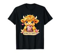 Bubble Tea Addict Highland Cow | Thé Rose Kawaii Boba T-Shirt