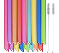Bubble Tea Paille, 16 Pièces Pailles Réutilisables en Fort Plastique avec 2 Brosses de Nettoyage, Paille pour Bubble Tea Juice et Soda