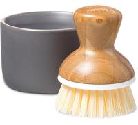 Bubble Up à Vaisselle en Bambou et Bol en Céramique avec Ressort pour faire Mousser le Liquide Vaisselle-à Vaisselle avec Manche Ergonomique-Gris/Blanc