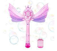 Bubble Wand Machine, Wings Design Bubble Stick, 4.33x13.38x3.54 inches Heavy Duty Musical Glow Battery Foam Maker for Christmas, Garden, Birthday, Indoor, Backyard, Pool, Pink