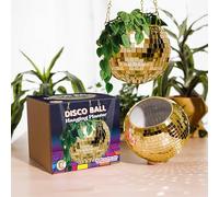 Bubblegum Stuff Pot de fleurs à suspendre en forme de boule disco dorée pour plantes d'intérieur - Panier de 20,3 cm avec chaîne - Pot de fleurs pour plantes aromatiques - Décoration bohème pour la