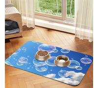 Bubbles Blue Sky Tapis d'alimentation absorbant en cuir synthétique pour chien et chat - Protège les sols - Dos en caoutchouc antidérapant - Facile à nettoyer - 30 x 45 cm