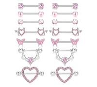 BUBEFSKD 7 Paires D'anneaux De Mamelon Élégants Et Tige En Acier Chirurgical Résistant Allergies Ornement Avec Accents De Zircone Cubique Bijoux Romantiques