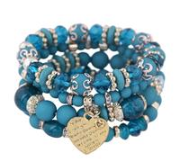 BUBEFSKD Bracelet ethnique vintage en résine extensible avec des accents de cœurs scintillants et des pompons dynamiques - Accessoire pour les soirées dansantes ethniques, taille unique, comme décrit