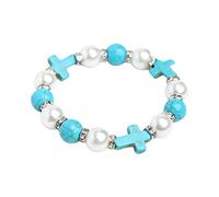 BUBEFSKD Croix Religieuse Perles pour Femmes Pierre Naturelle Lien Élastique Prière Fille Femmes Hip Hop Bracelets De Perles pour Hommes Filles