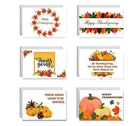 BUBEFSKD Ensemble De 6 Cartes Thanksgiving Avec Enveloppes Autocollants Carte Vœux En Feuille D'érable Citrouille Pour La Récolte D'automne Happy Thanksgiving Cards