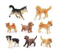 BUBEFSKD Figurines De Chien Playset 8 Pièces Réaliste Détaillé en Plastique Chiot Figures Jouet Chiens Gâteau pour Chien Figurines Playset
