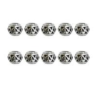 BUBEFSKD Lot de 10 perles en argent de style tibétain avec de grands trous de 9 mm - Accessoires de bijoux faits à la main pour des connexions de bijoux uniques - Perles d'espacement rondes en argent