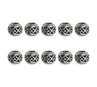 BUBEFSKD Lot de 10 perles en argent de style tibétain avec de grands trous de 9 mm - Accessoires de bijoux faits à la main pour des connexions de bijoux uniques - Perles d'espacement rondes en argent