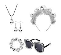 BUBEFSKD Lot de 5 accessoires de costume de fête disco scintillante - Bandeau de lunettes de soleil - Boucles d'oreilles pour filles et femmes - Tenue de boîte de nuit - Bandeau disco