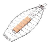 BUBEFSKD Panier de barbecue pliable en acier avec poignée en bois, clip pour poisson, barbecue, cuisine, camping, extérieur, design compact, rangement facile, panier à viande pliable