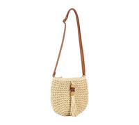 BUBEFSKD Sac à paille pratique pour femme Sac à bandoulière décontracté avec sangle réglable Léger pour l'aventure et les jours de plage Forêt à pompons Sac à bandoulière, beige