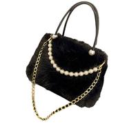 BUBEFSKD Sac bandoulière moderne en fourrure décoré de perles Sacs à bandoulière doux et de grande capacité pour fête de mariage déclarations sac à main de fête, Noir