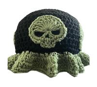BUBEFSKD Seau en tricot à la mode pour femmes hommes pêcheur de bonnet tissé à la main pour fille Hollowout Nouveauté Accessoires d'Halloween Crâne au crochet fait à la main Pêcheur de crâne