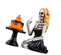 BUBEFSKD Squelette Gothique Fille Gâteau Mange Sculpture en Résine Imperméable Œuvre d'art pour Atmosphères Halloween Création Halloween Décoration de Bain Squelette Fille