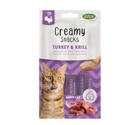 Bubimex - Creamy Snacks Dinde et Krill - Friandises Crèmes à Lécher pour Chats - Texture Lisse, Onctueuse et Appétissante - Stimule l'Appétit et Favorise l'Hydratation - 4 x 15 g