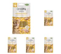 Bubimex - Creamy Snacks Poulet et Fromage - Friandises Crèmes à Lécher pour Chats - Texture Lisse, Onctueuse et Appétissante - Stimule l'Appétit et Favorise l'Hydratation - 4 x 15 g (Lot de 5)