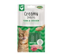 Bubimex - Creamy Snacks Thon et Poulet - Friandises Crèmes à Lécher pour Chats - Texture Lisse, Onctueuse et Appétissante - Stimule l'Appétit et Favorise l'Hydratation - 4 x 15 g