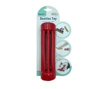 bubimex - Denties Toy - Jouet à Mâcher pour Chien - A garnir avec Friandise en Bâtonnet - Nettoyage des Dents - Picots pour Masser Les Gencives - Caoutchouc TPR Solide et Flexible - 19x5x5cm - Rouge