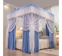 Bubinblau Baldaquin de Lit avec Cadre en Métal, Rideau de Lit Luxueux en Dentelle, Rideau de Lit Élégant À Double Couche, Décoration de Filet de Rideaux De Lit De Chambre À Coucher,Bleu,180 * 220cm