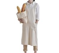 Bubmari Tablier De Cuisine Femme En Coton Lin - Bavoir Style Japonais Dos Croisé Sans Liens Avec 2 Grandes Poches - Robe Anti-salissure Pour Pâtisserie, Jardinage, Peinture, Cadeau Maman(White)